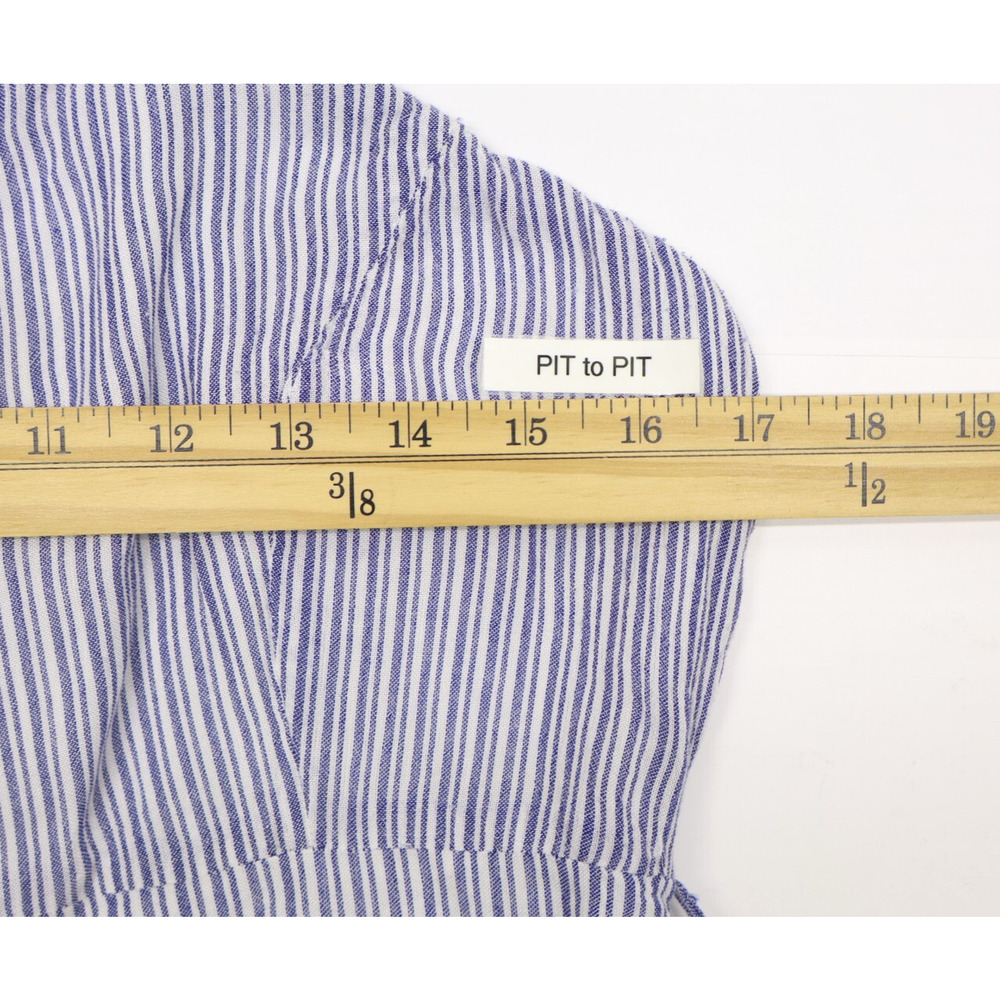 Anthropologie Maeve Jumpsuit Blue Maritime Pom Pom White Stripe Crinkled Sz 14 - Picture 6 of 12